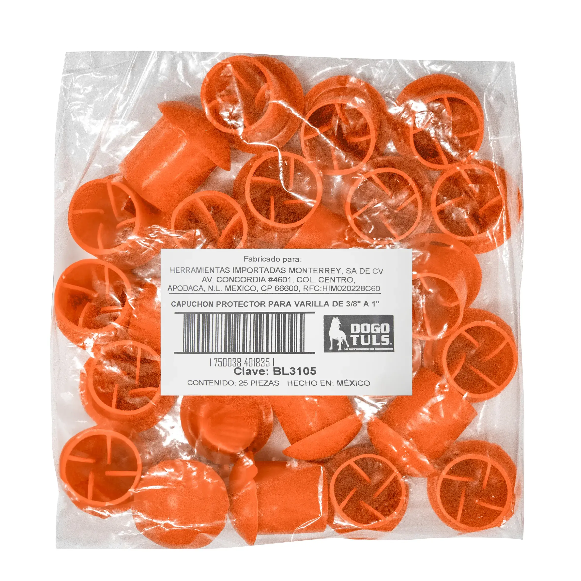 BL3105 BOLSA DE CAPUCHONES PARA PROTECTOR DE VARILLA DE 3/8" A 1" CON 25 PIEZAS