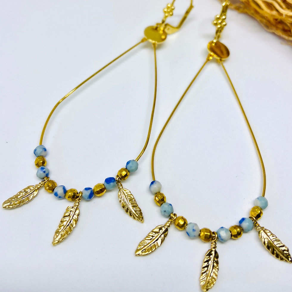 Boucles d'oreille Boho Agate bleue