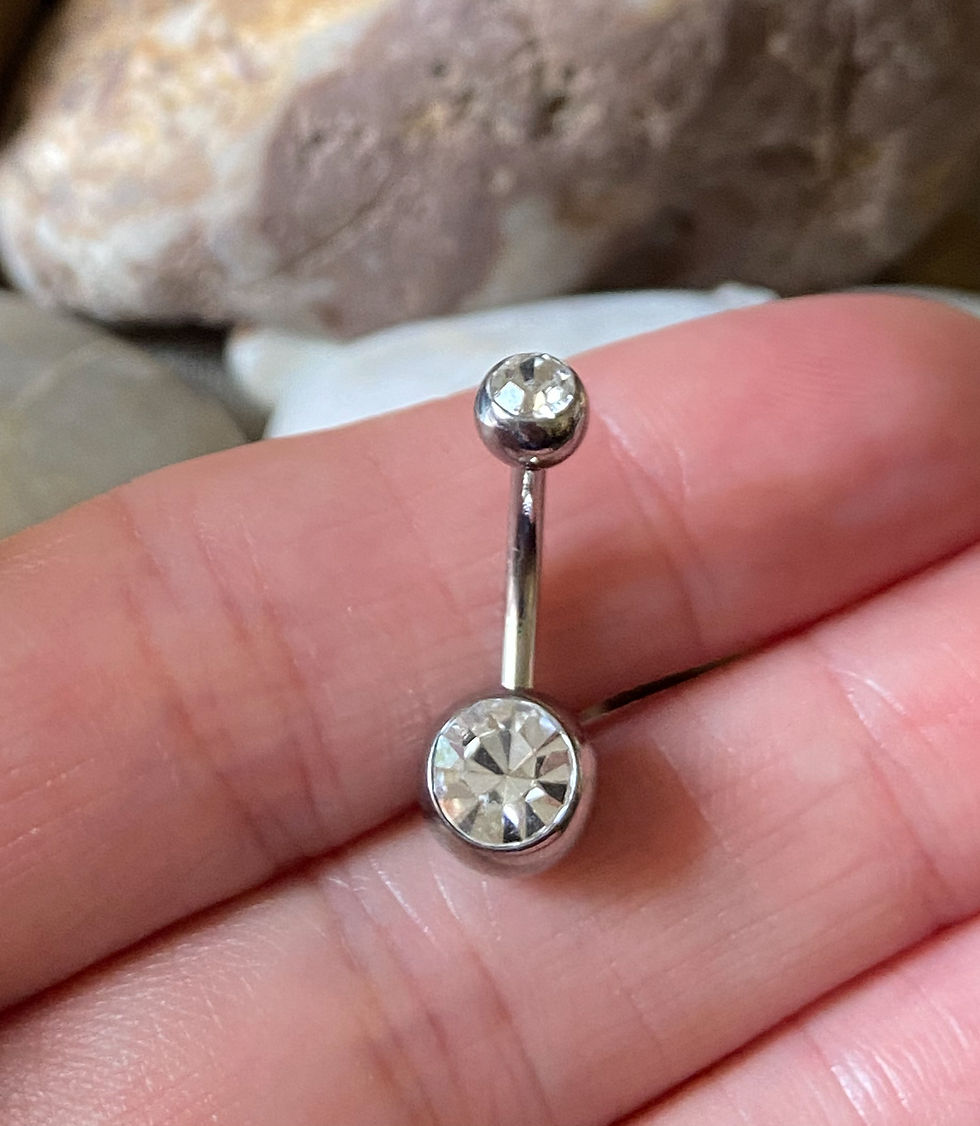 Thumbnail: ASTM F136 Titanium Bezel Set Cubic Zirconia Gem Navel Belly Bar 1.6mm