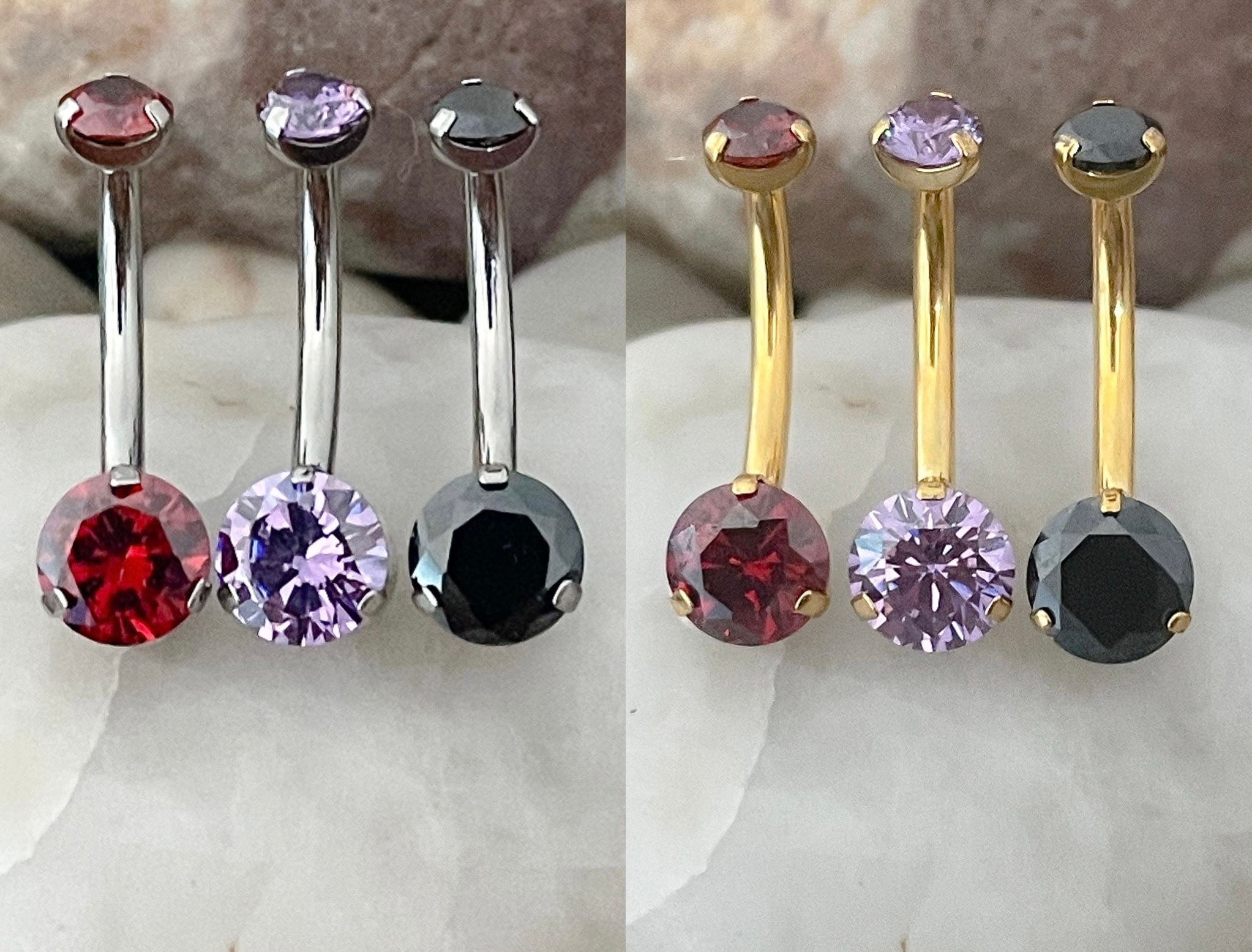 ASTM F136 Titanium Micro Double Gem Prong SetNavel Belly Bar 10mm