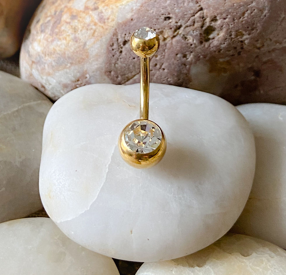 Thumbnail: Basic Gold Double Cubic Zirconia Gem Navel Belly Bar 1.6mm 10mm