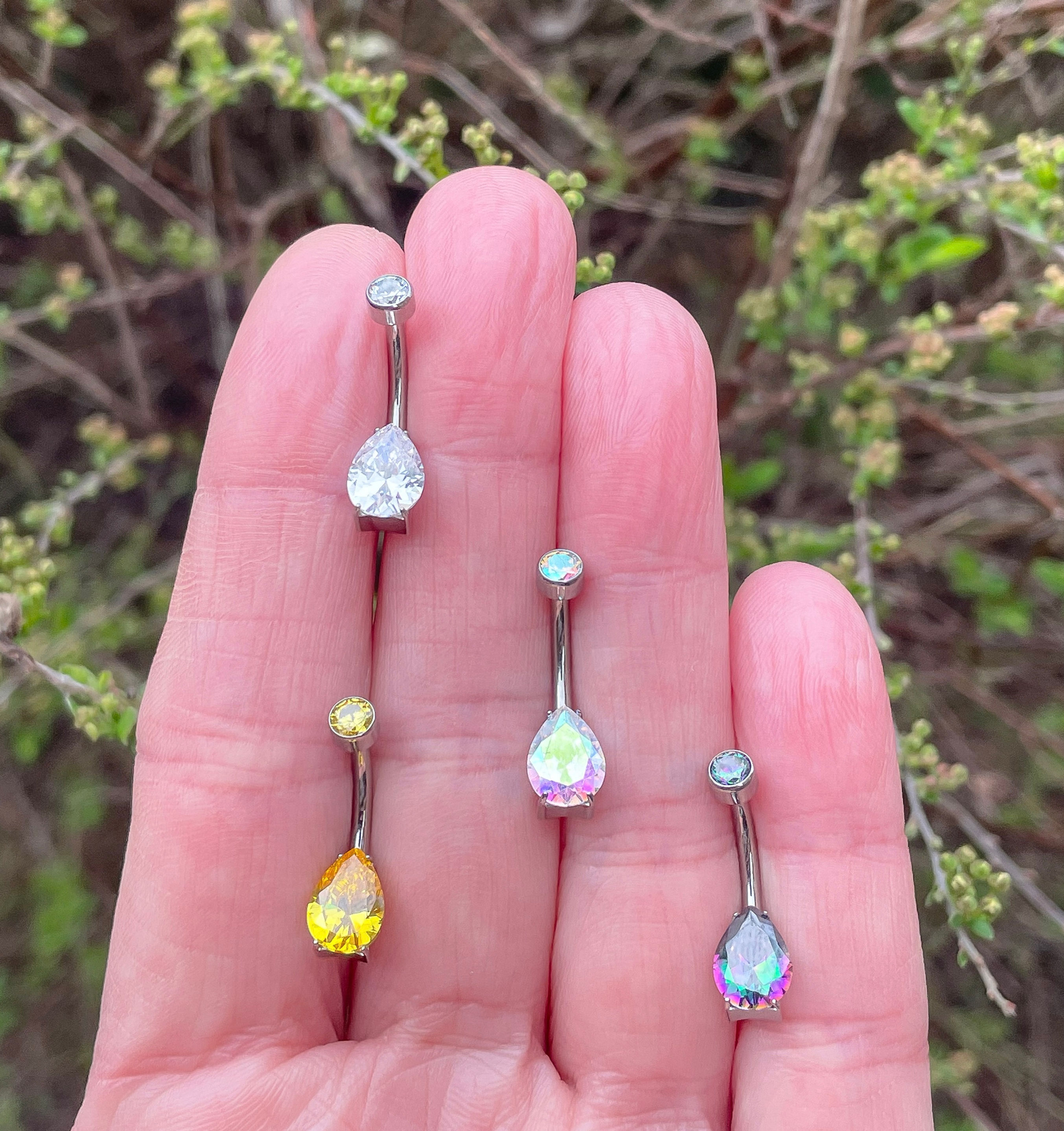 ASTM F136 Titanium Micro Pear Teardrop Gem Internally Threaded Navel Belly Bar