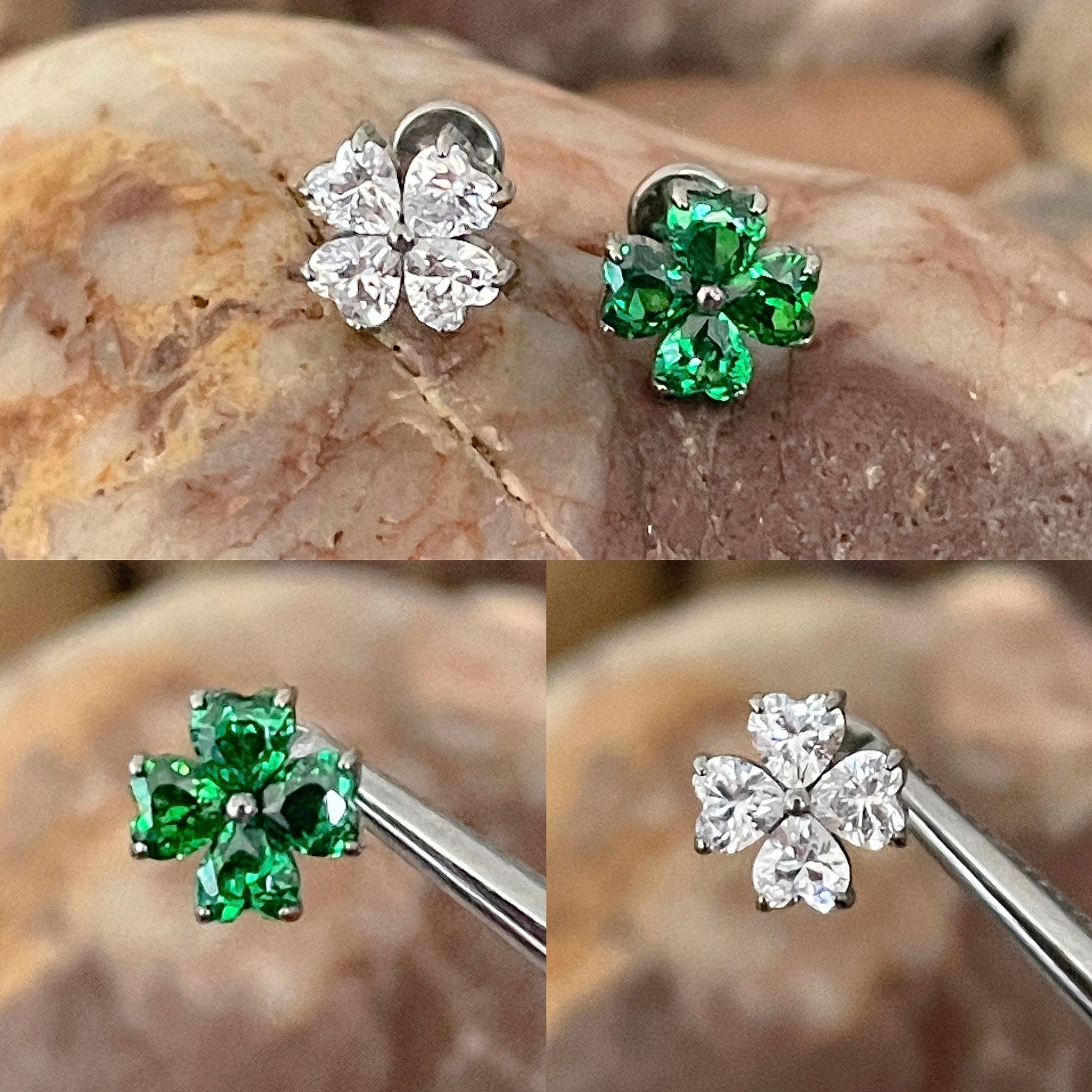 ASTM F136 Titanium Love Heart Flower Effect Cubic Zirconia Gem Cluster Labret