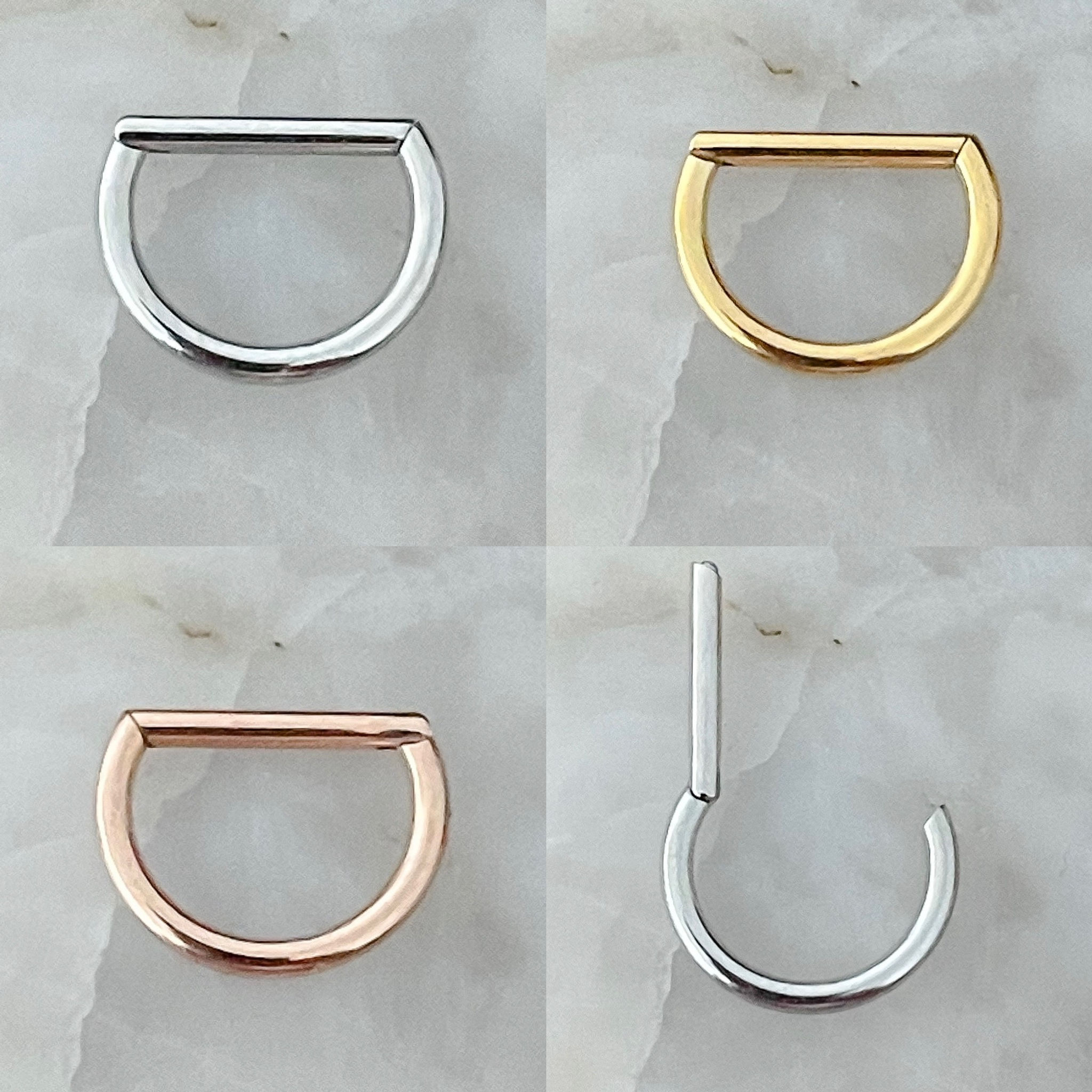 D Shaped Hinged Septum Clicker Daith Rook Ear Ring 1.2mm 8mm