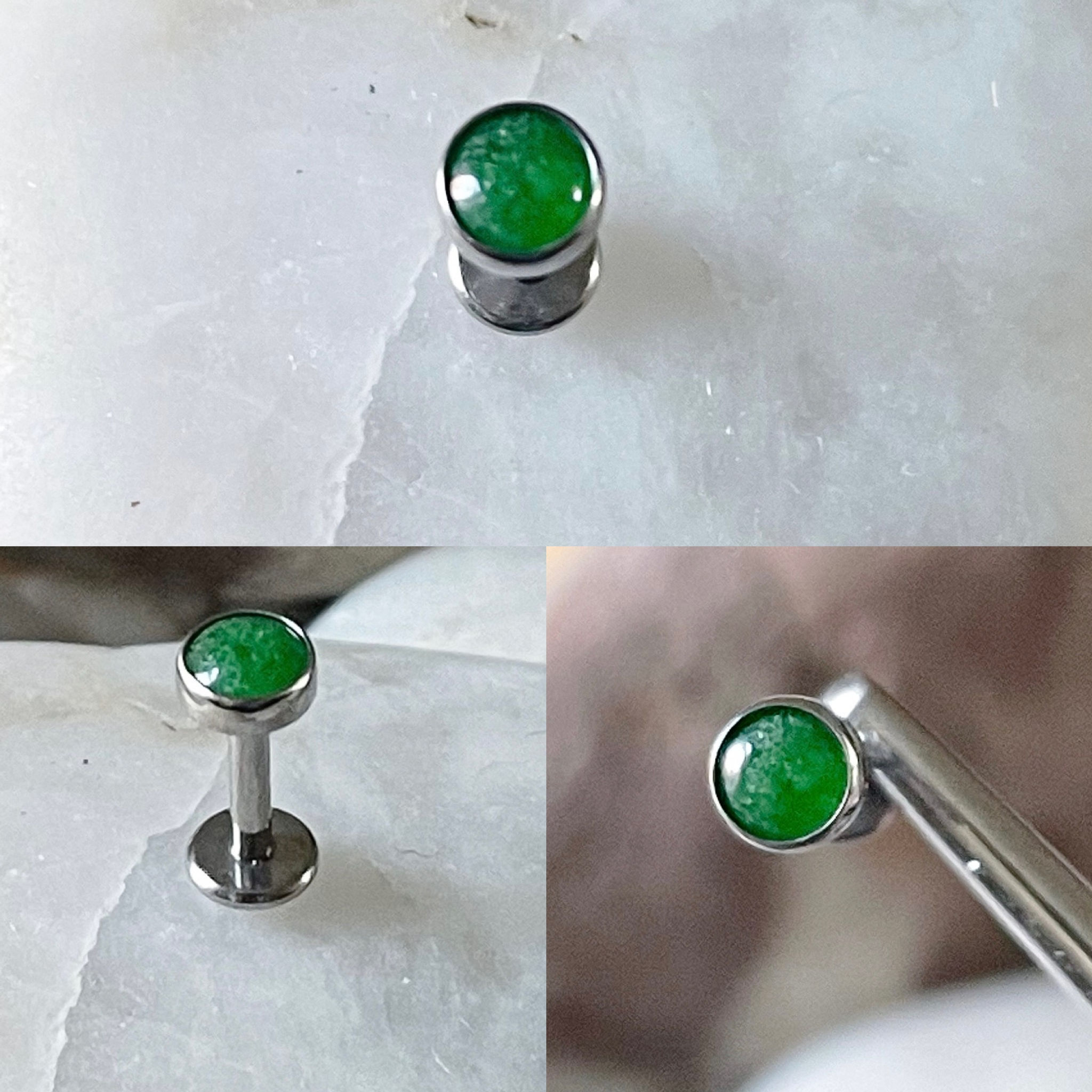 ASTM F136 Titanium 4mm Green Agate Stone Labret Helix Conch Lip Monroe Tragus