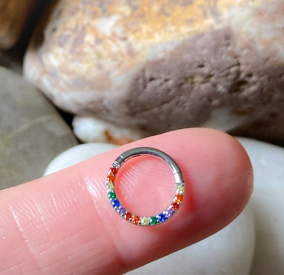 Thumbnail: Multicoloured Gem Paved Front Facing Hinged Septum Clicker Daith Rook Ring 1.2mm
