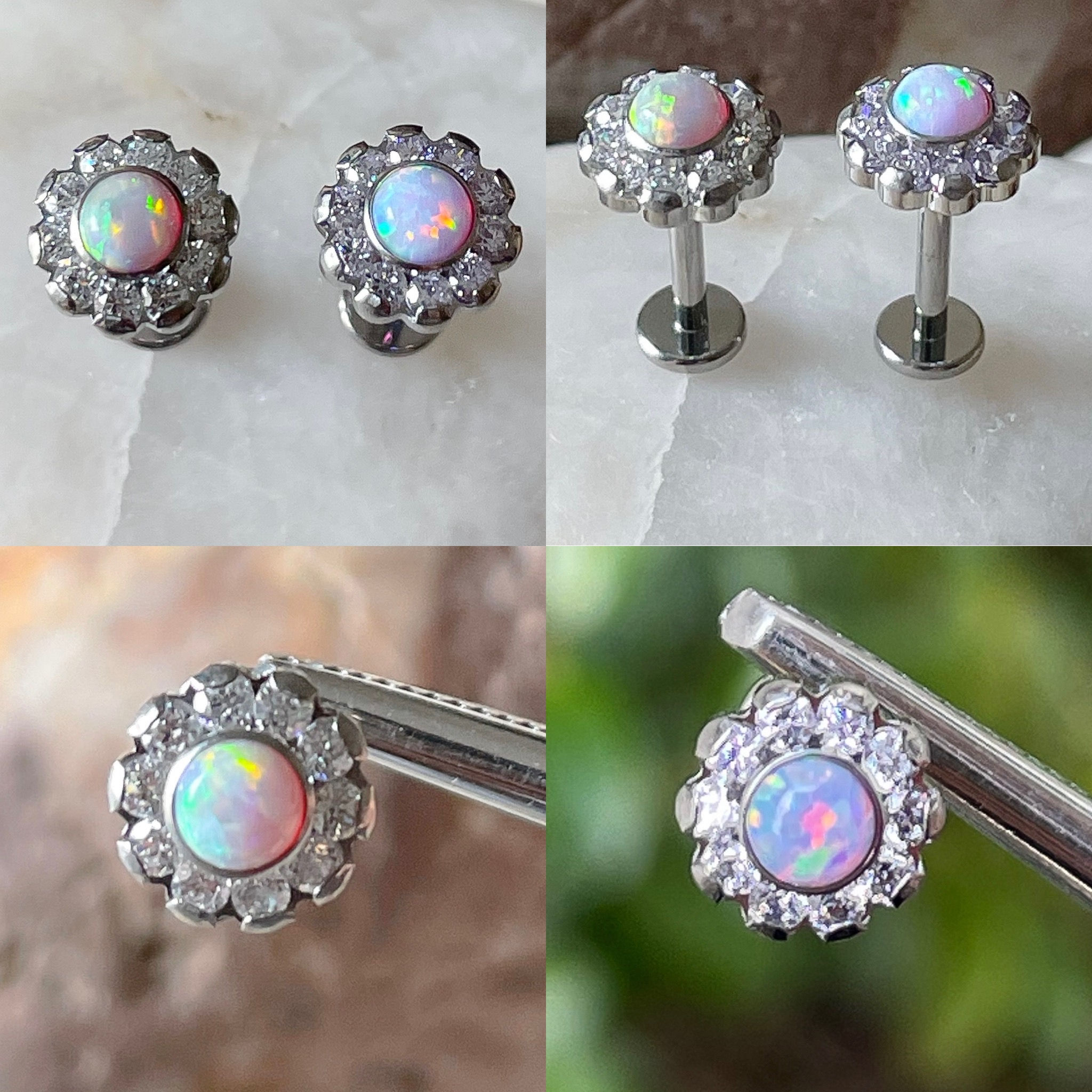 ASTM F136 Titanium Multicoloured Opal & Gem Flower Cluster Labret 1.2mm 6/8mm
