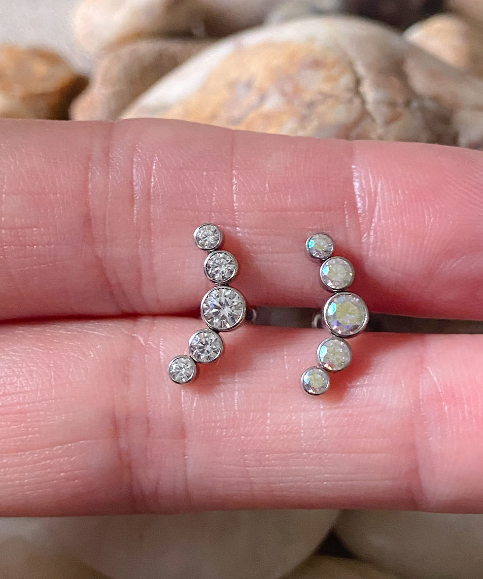 Thumbnail: 5 Gem Curved Cluster Labret Cartilage Helix Studs Lip Monroe Tragus 1.2mm 6mm
