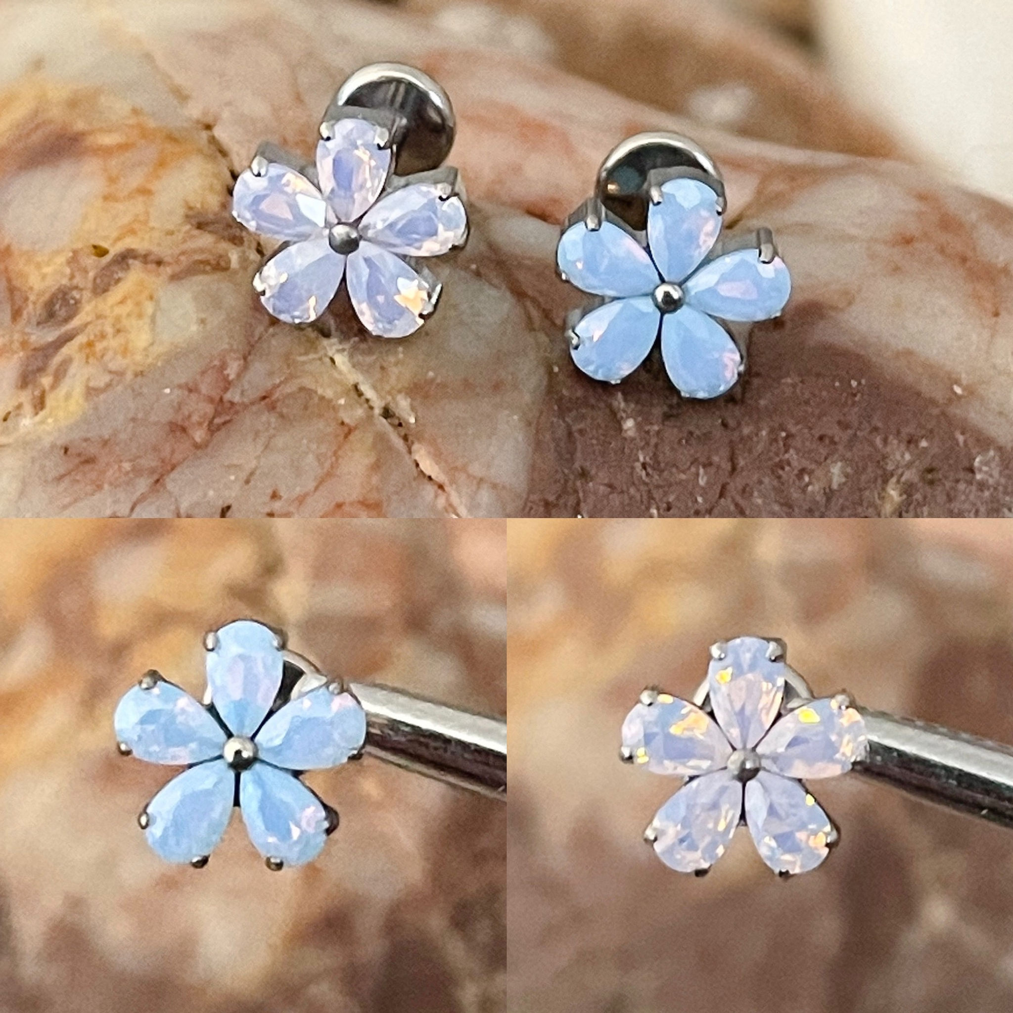 ASTM F136 Titanium Opalite Daisy Teardrop Pear Flower Cluster Labret 1.2mm 6/8mm