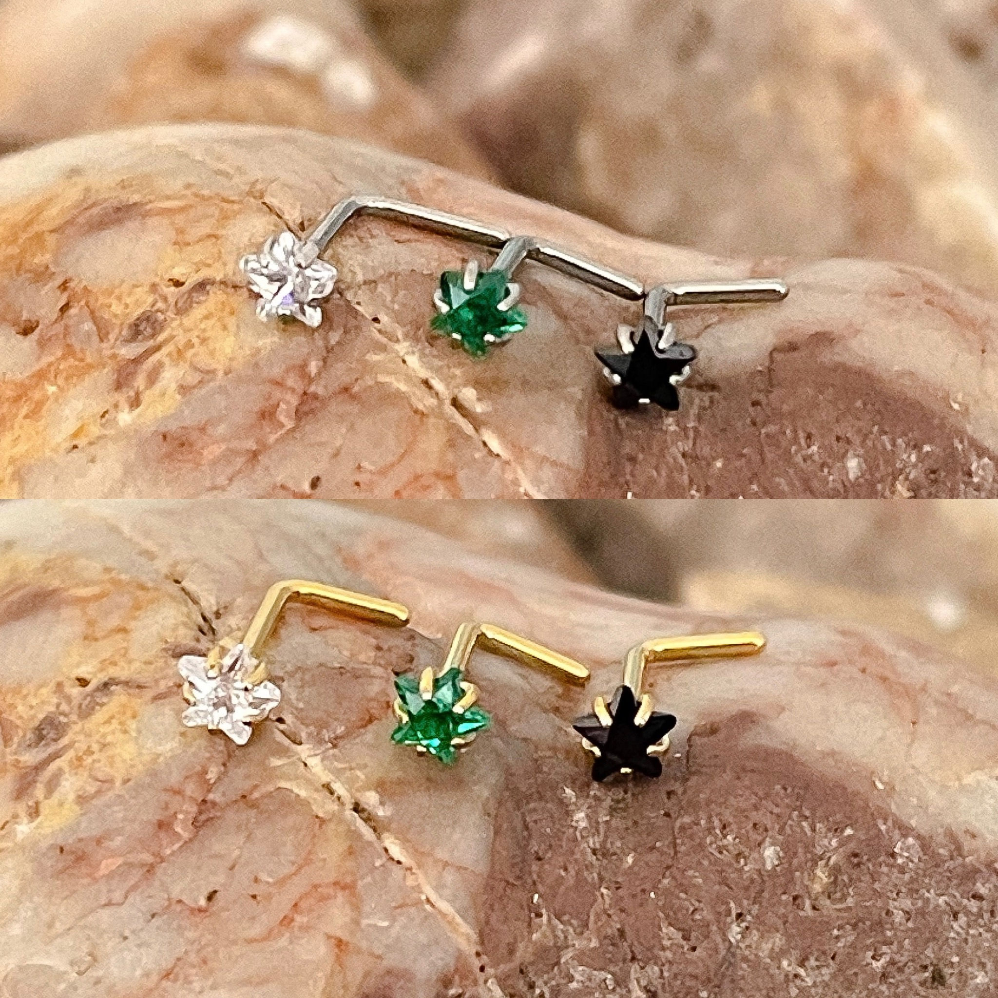 ASTM F136 Titanium 3mm Prong Set Star Cubic Zirconia Gem L Shaped Nose Stud