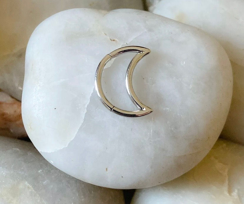 Thumbnail: Moon Gem Paved Hinged Clicker Daith Rook Cartilage Tragus Ear Ring 1.2mm 10mm