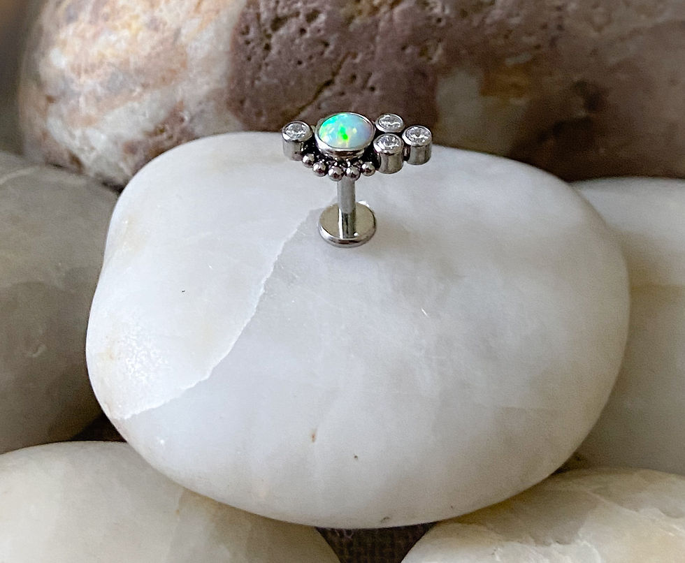 Thumbnail: ASTM F136 Titanium Opal & Beaded Cluster Labret Helix Conch Lip Monroe Tragus