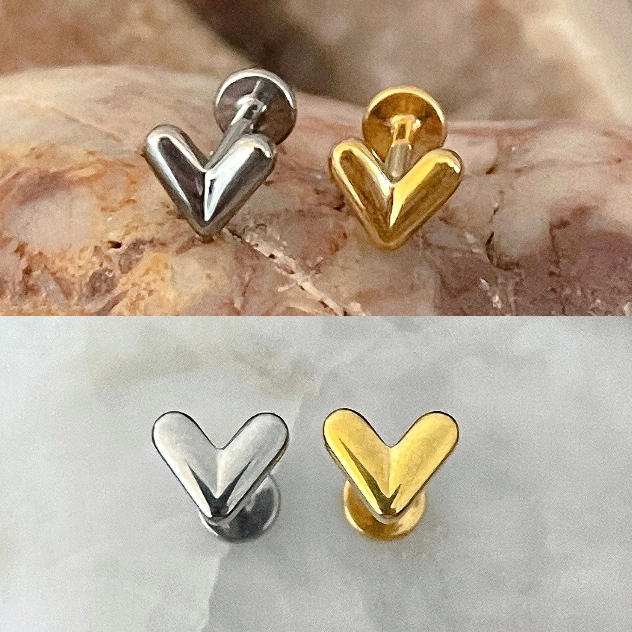ASTM F136 Titanium Heart V Shaped Chevron Effect Internally Threaded Labret