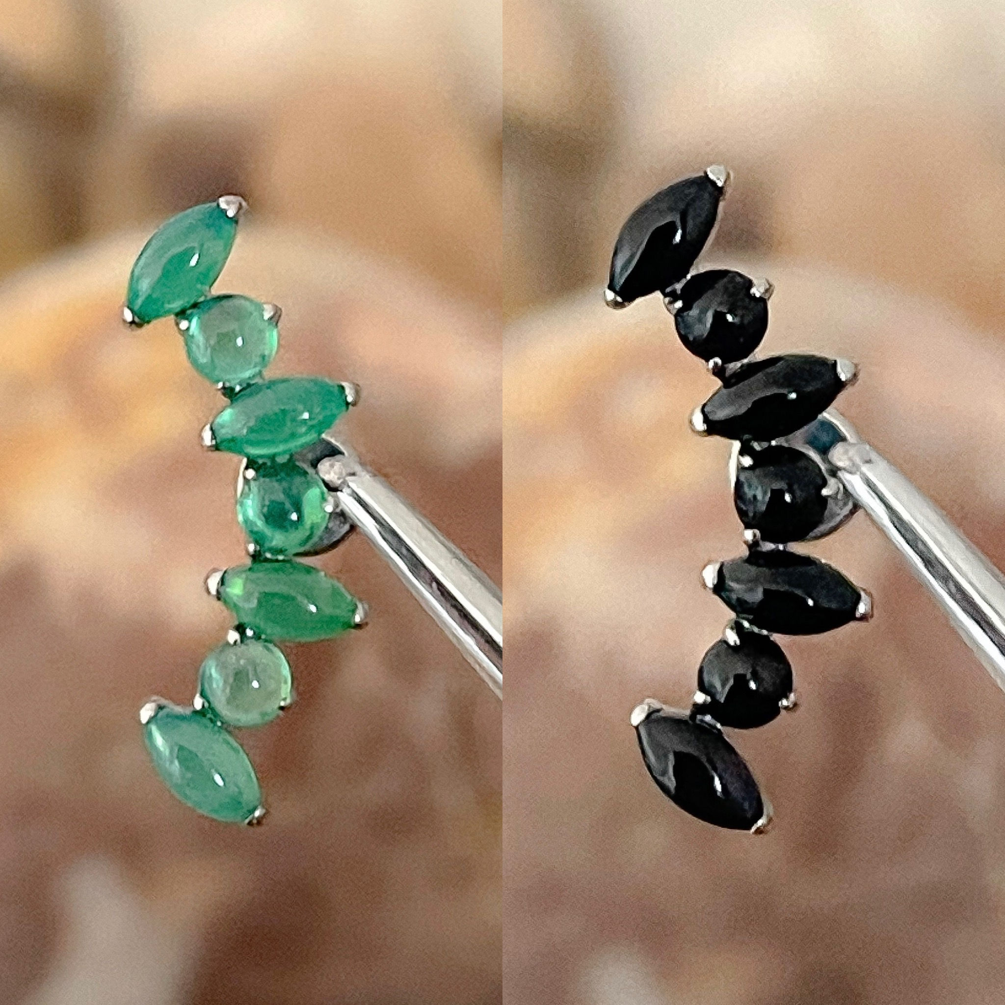 ASTM F136 Titanium Marquise Round Natural Stone Green /Black Onyx Curved Labret