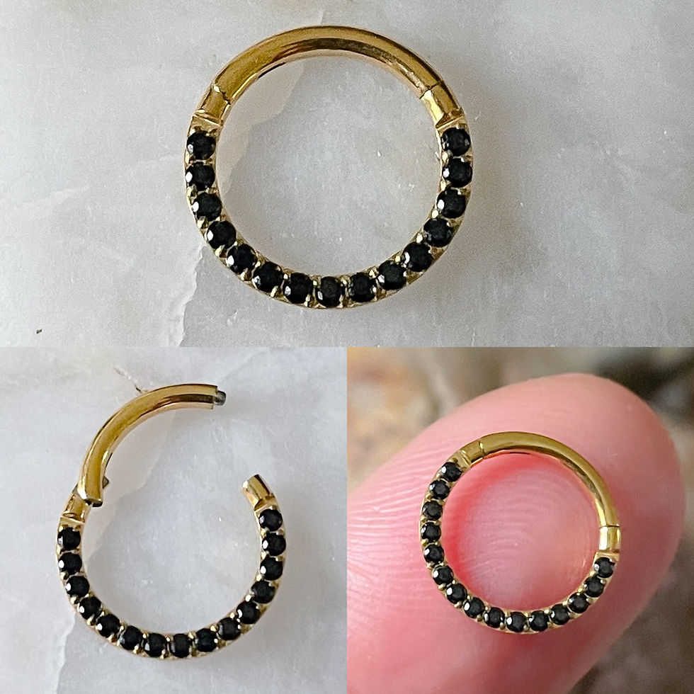Thumbnail: Black Gem Paved Front Facing Hinged Septum Clicker Daith Rook 1.2mm 8mm