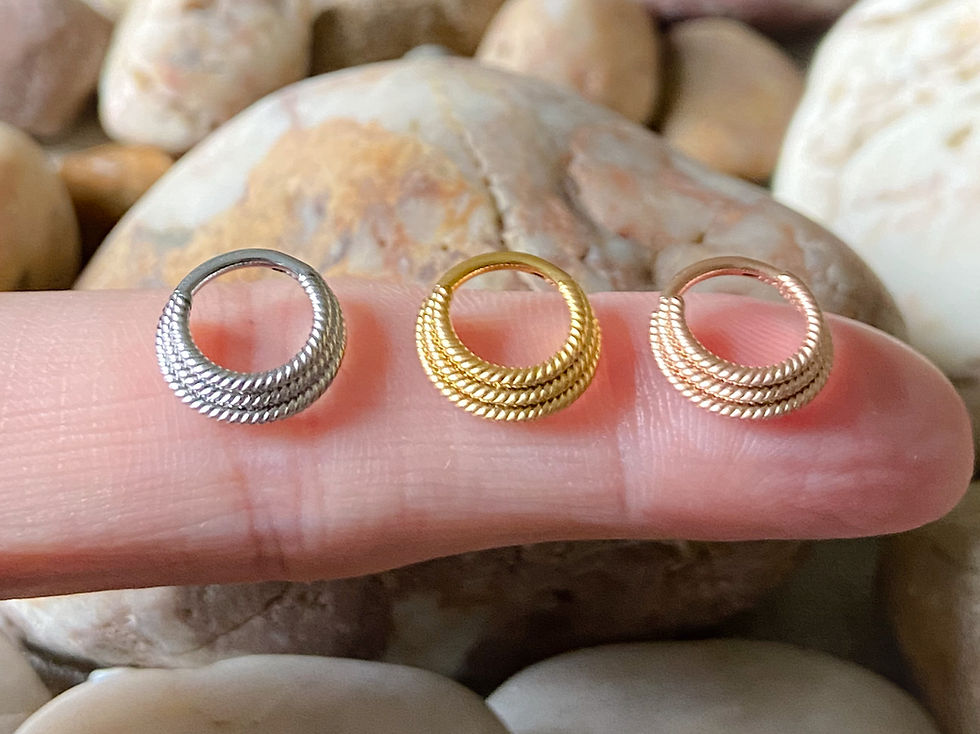Thumbnail: Fine Twisted Rope Braided Triple Stack Hinged Septum Clicker Daith Rook Ring