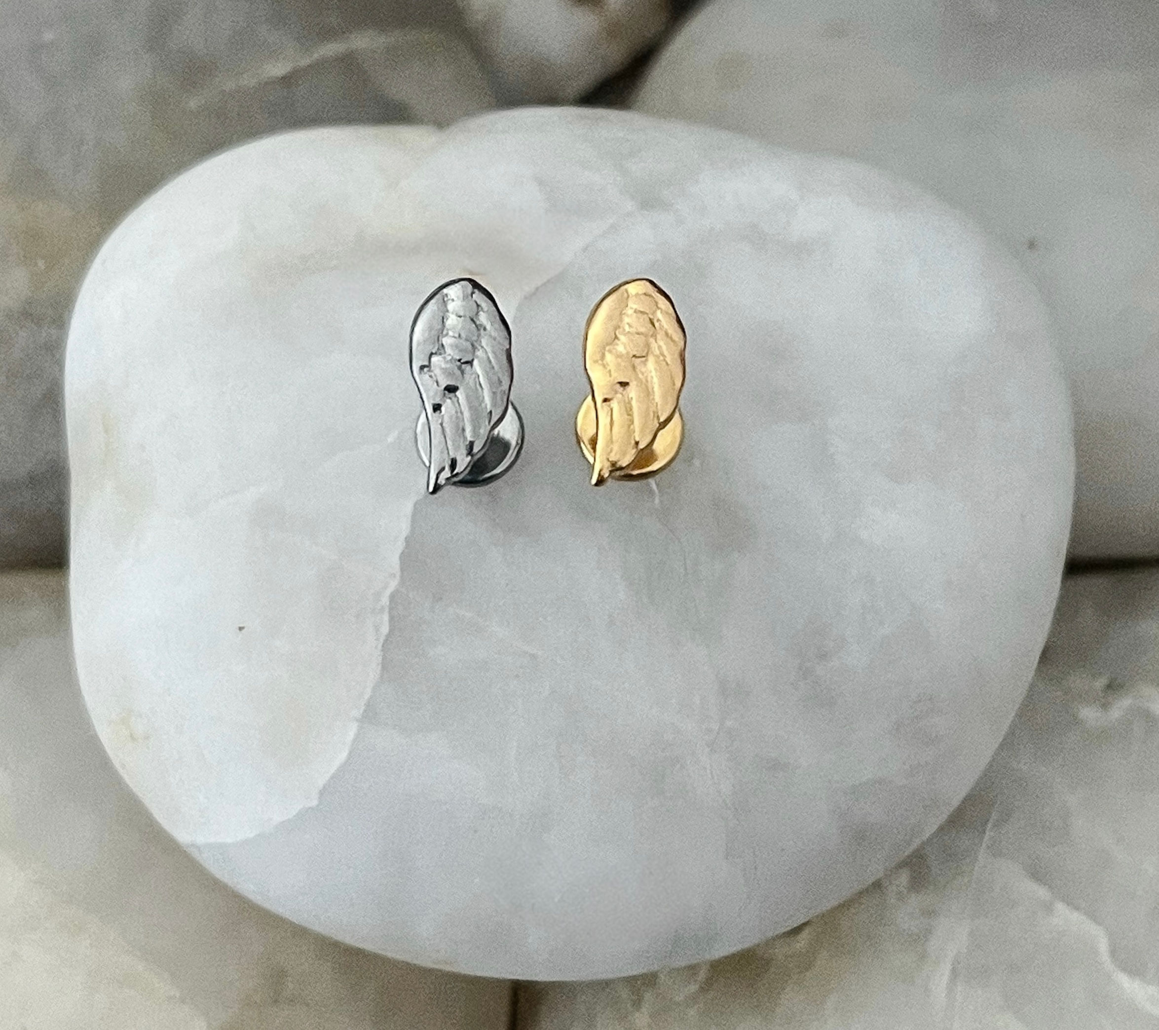 ASTM F136 Titanium Patterned Angel Wing Labret Helix Conch Flat 1.2mm 6/8mm