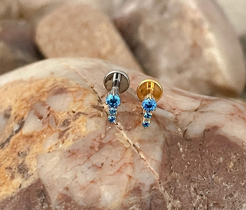 Thumbnail: ASTM F136 Titanium Tiny Triple Sapphire Blue Round Gem Prong Set Labret