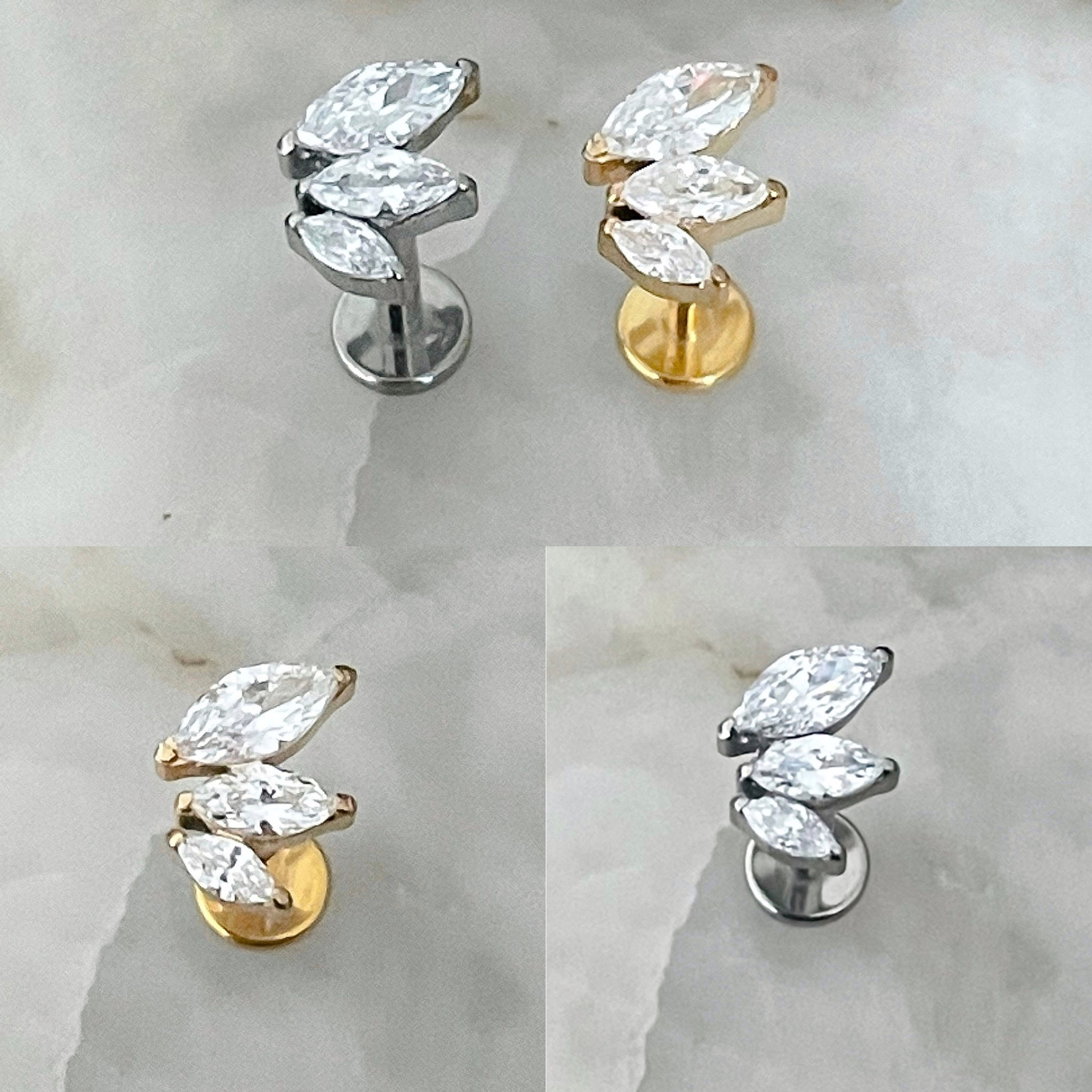 ASTM F136 Titanium Graduated Triple Marquise Cluster Labret Conch Flat Cartilage