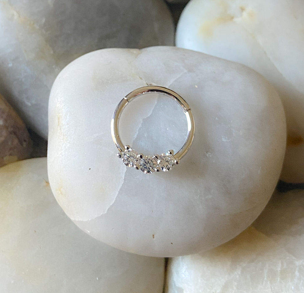 Thumbnail: Triple Gem Hinged Septum Clicker Daith Rook Ear Ring 1.2mm 8mm/10mm - 3 Colours