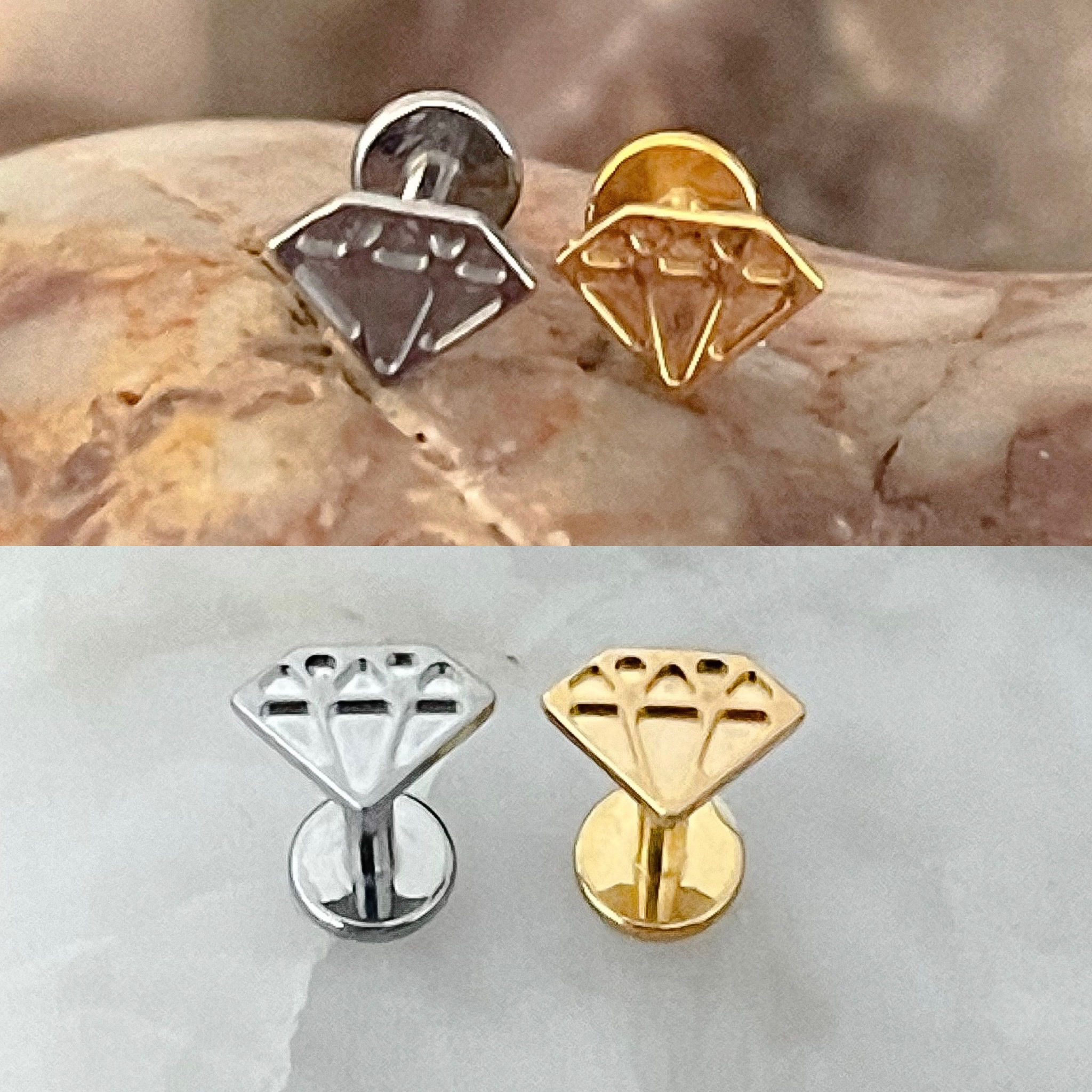 ASTM F136 Titanium Diamond Shaped Textured/Ridged Pattern Effect Labret