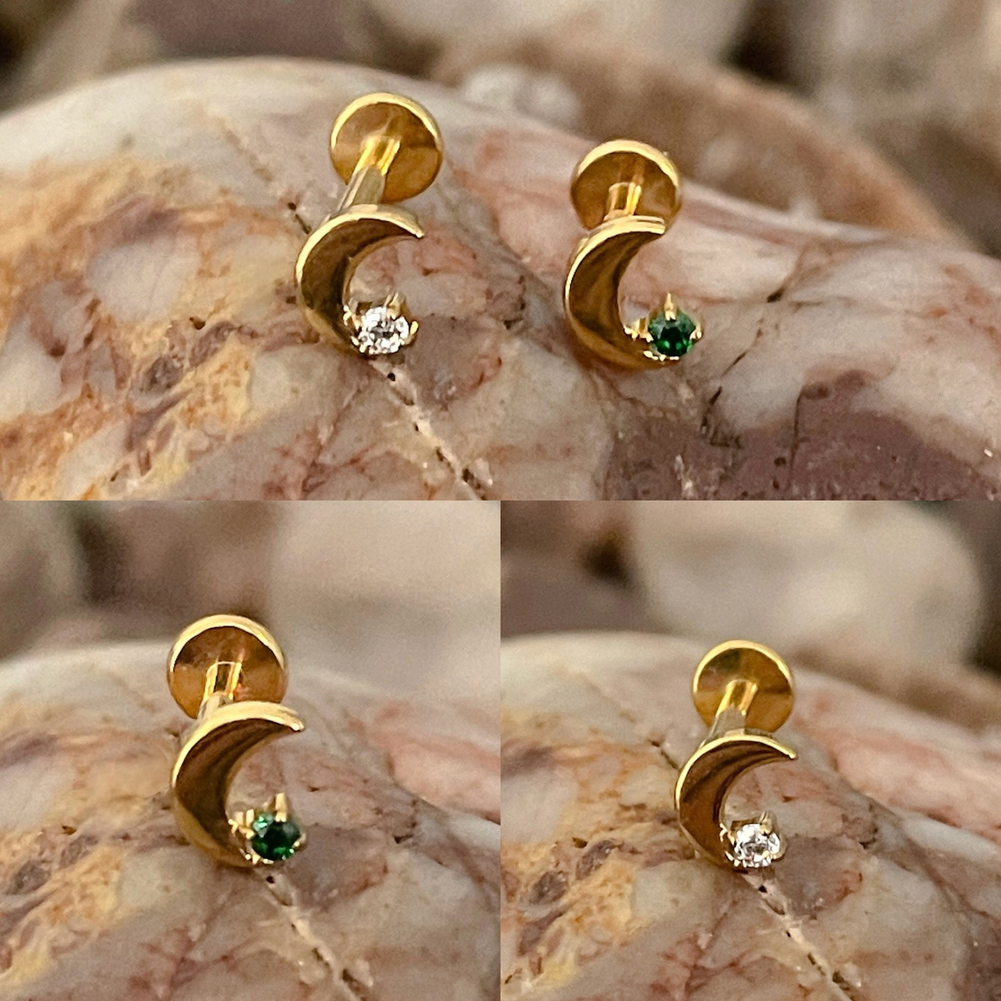 ASTM F136 Titanium Moon Crescent & Cubic Zirconia Gem Internally Threaded Labret