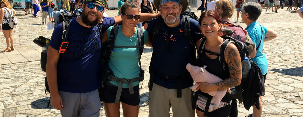 This is Philipp, Astrid, me, and Julia in the plaza in front of the Cathedral in Santiago de Compostela.