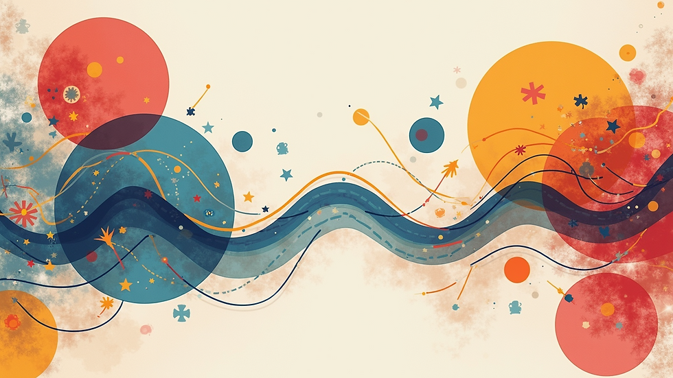 Eye-level view of a balanced and colorful graphic layout