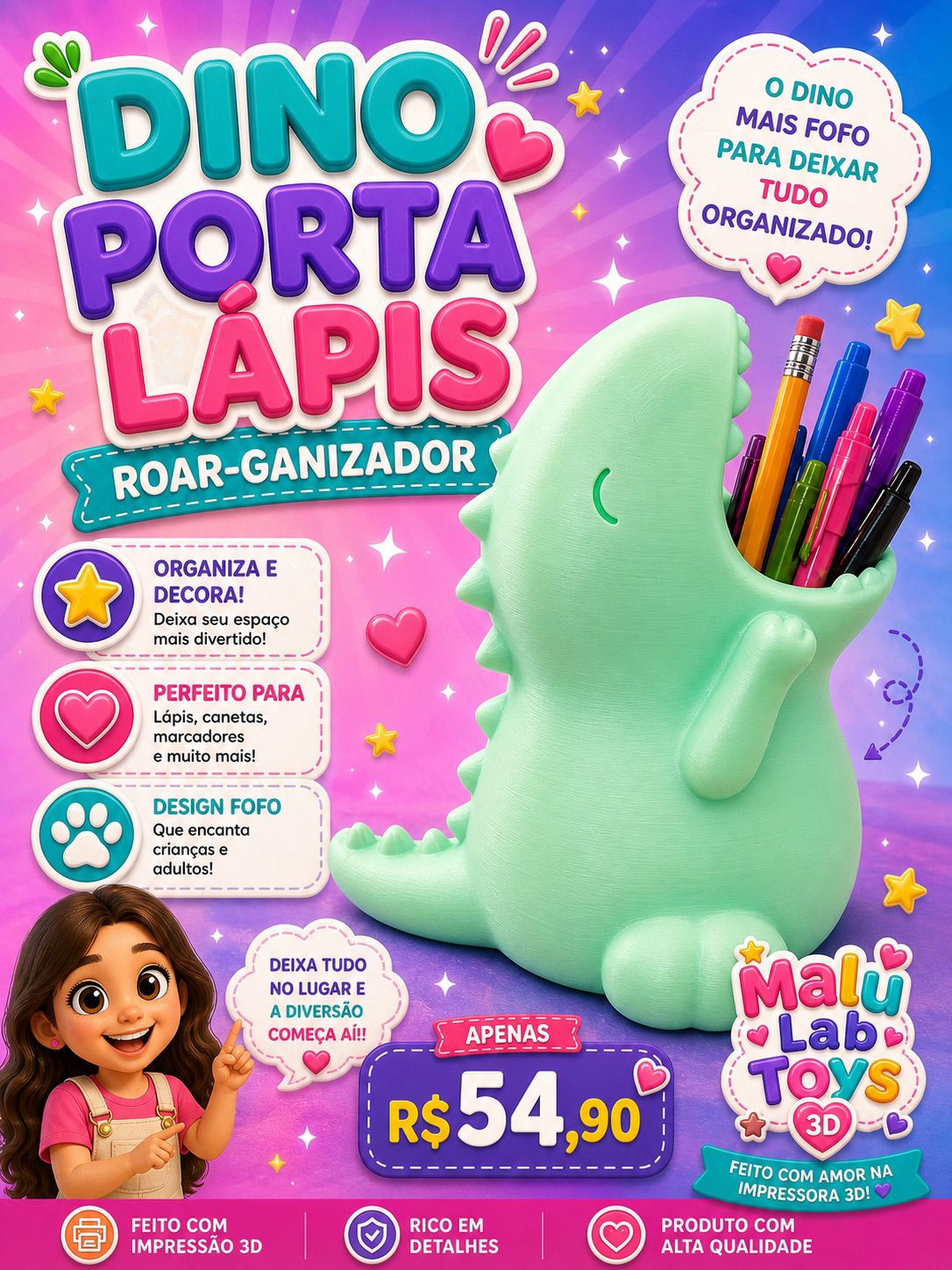 PORTA LÁPIS DO DINO
