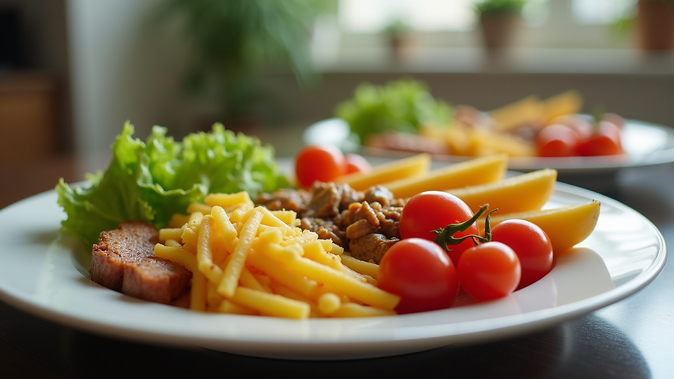 Close-up view of a colorful plate filled with healthy foods