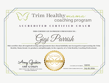 Certification Certificate for Trim Healthy Coaching Program