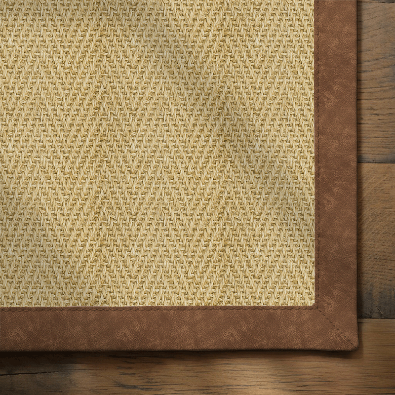 Sisal Harmony Herringbone Rug with Leather Cafe 500Lx500W Intec