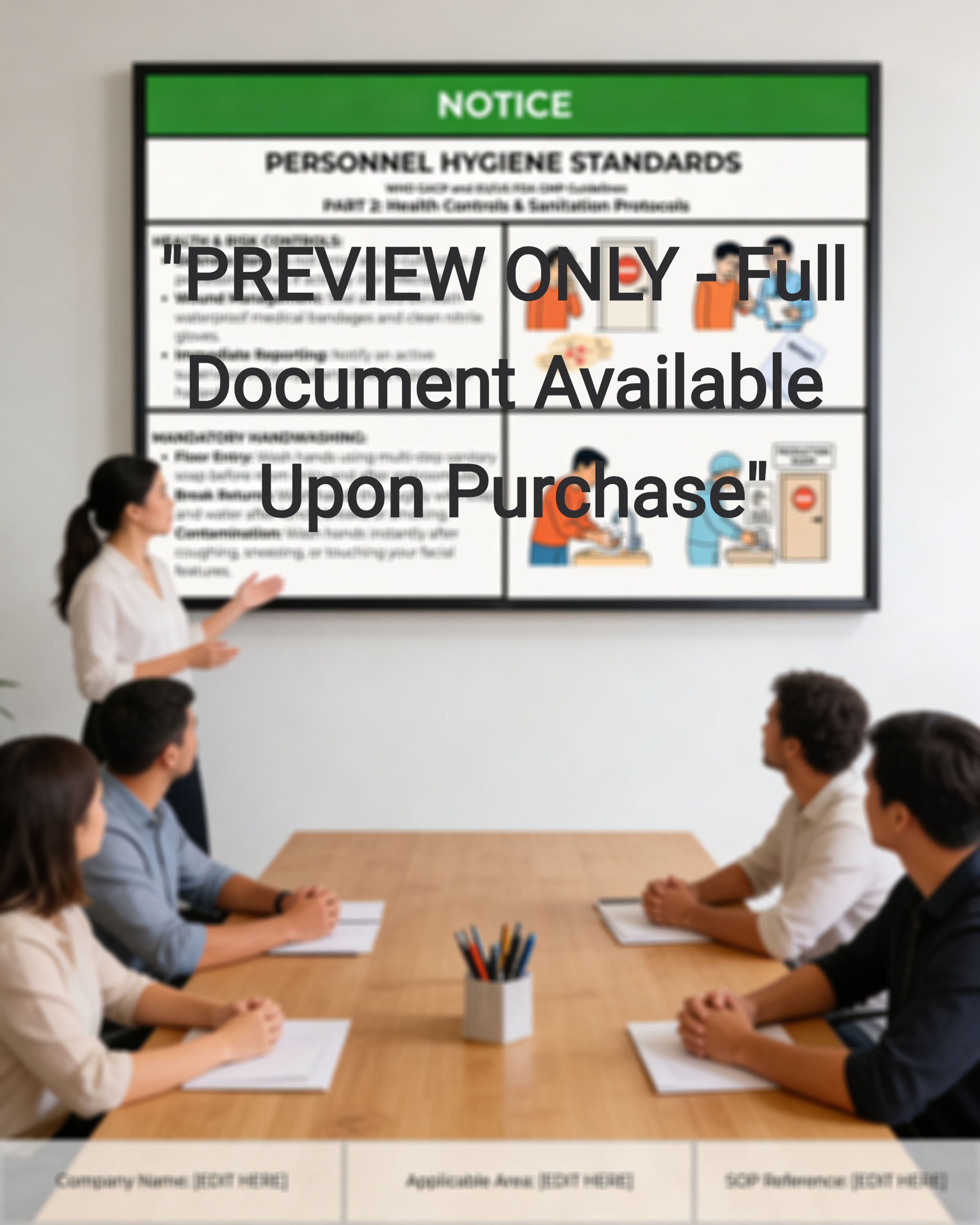 Personnel hygiene standards toolkit preview shown in a meeting