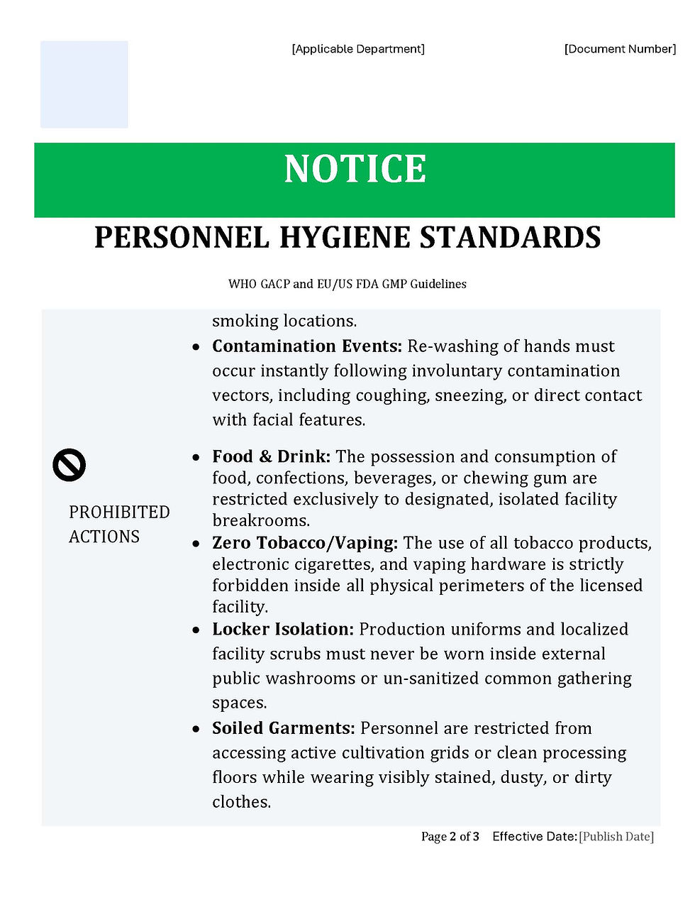 Thumbnail: Personnel hygiene standards notice for cannabis cultivation.