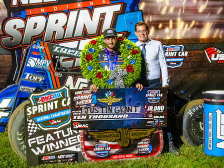 GRANT GETS 100TH USAC NATIONAL WIN, HITS MILESTONE IN USAC ISW OPENER AT IMS