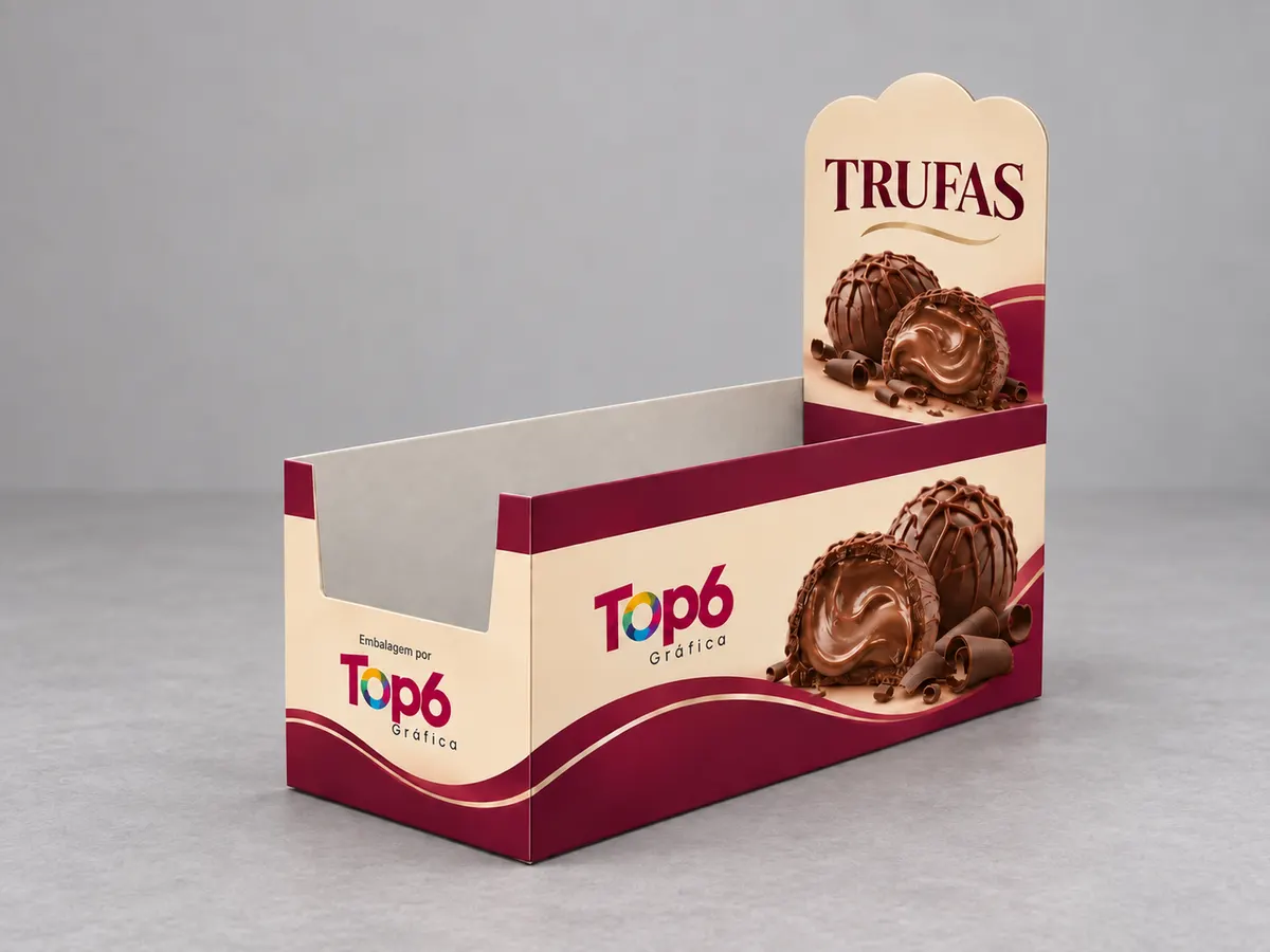 Caixa display TOP6 para trufas, aberta e montada