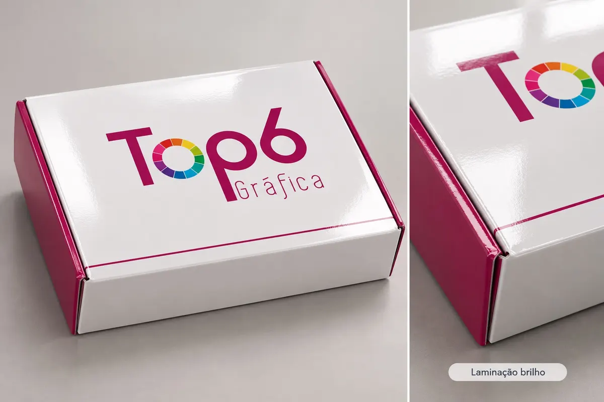 Caixa personalizada TOP6 com laminação brilho