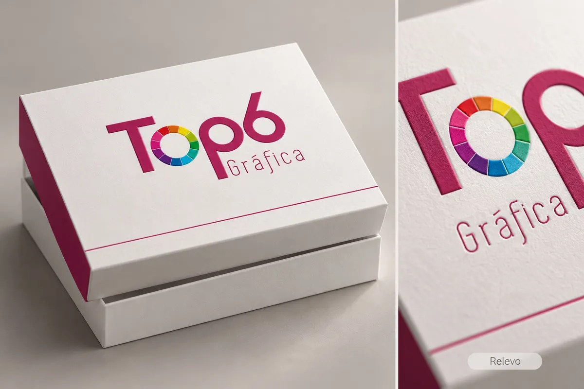 Caixa personalizada TOP6 com acabamento em relevo