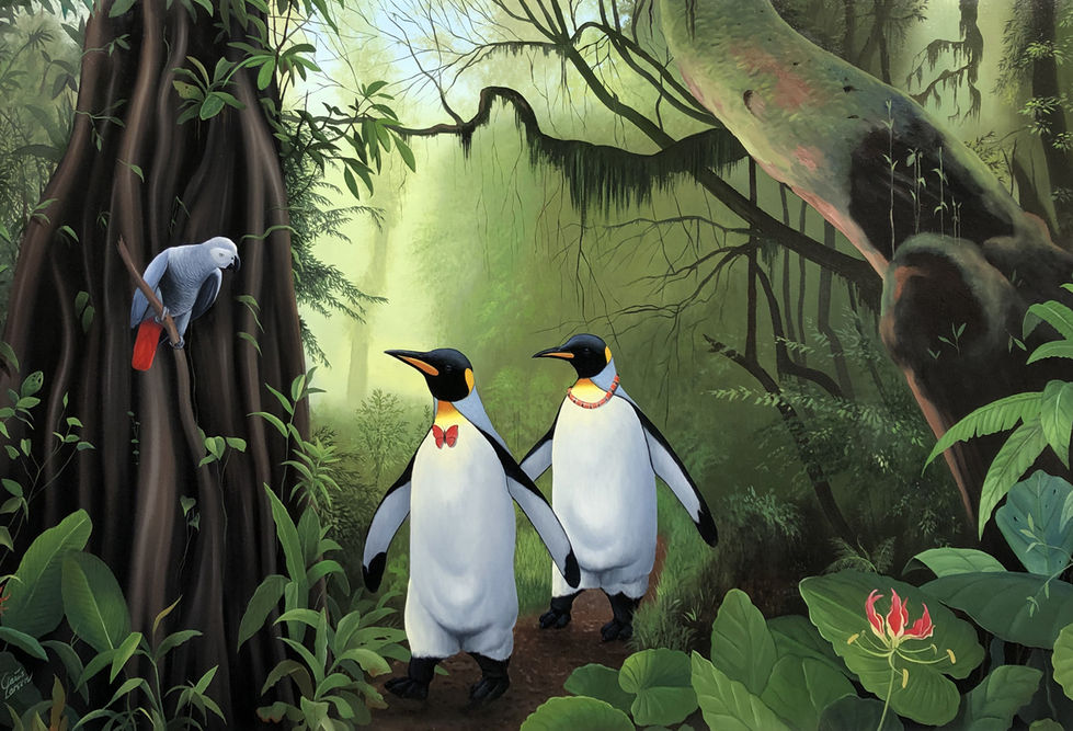 to pingviner der vandrer rundt inde i en afrikansk jungle