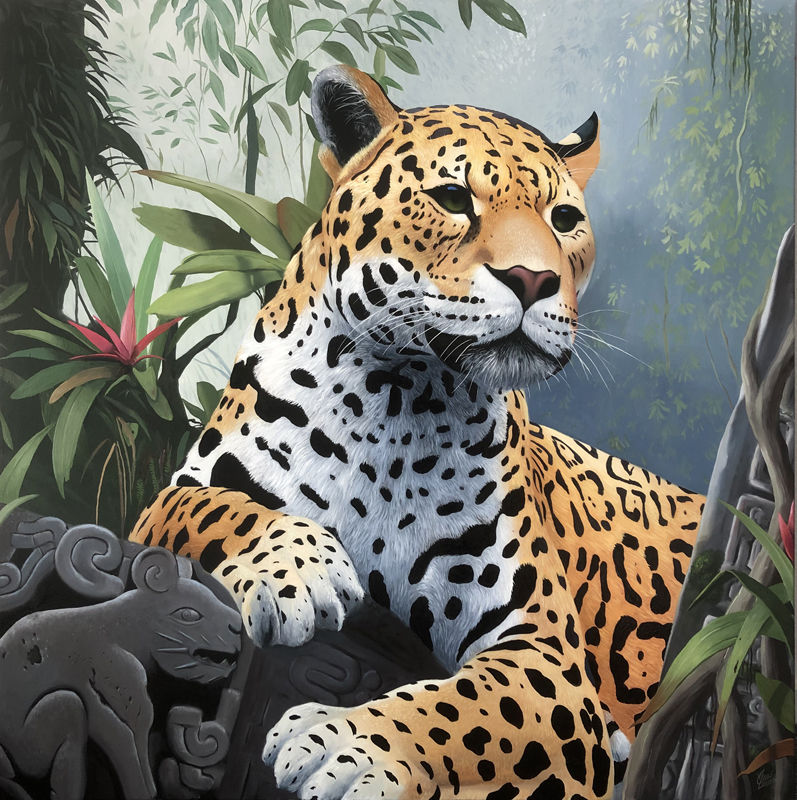 jaguar der ligger på et inkatempel