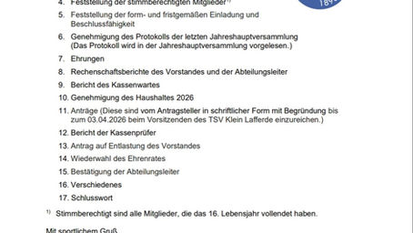 13.03.2026: Einladung zur Jahreshauptversammlung