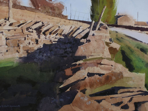 Painting of a drystone wall