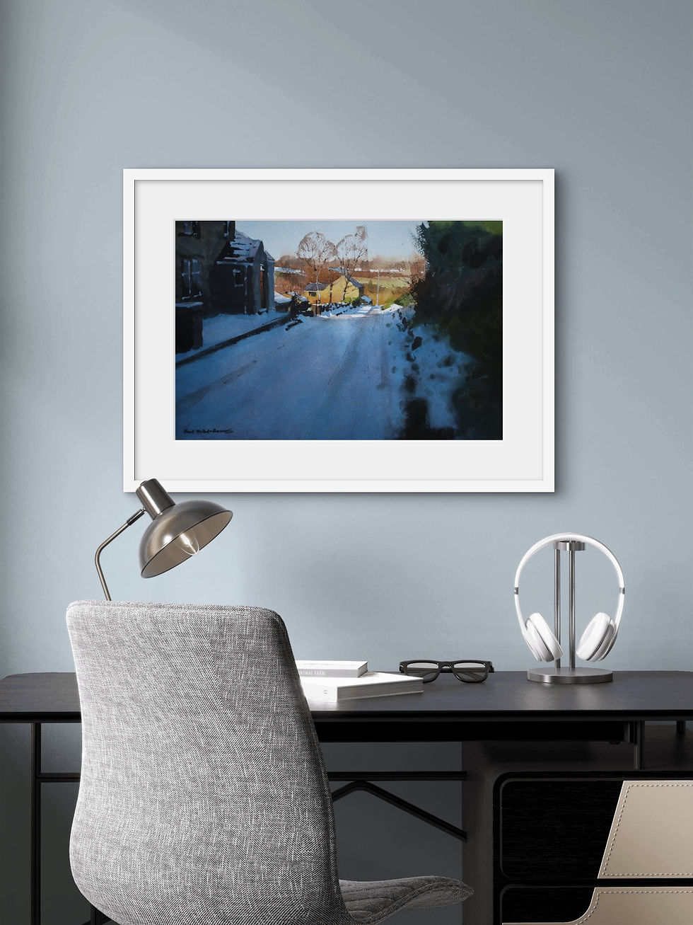 Thumbnail: Watercolour painting of a winter scene with low sun