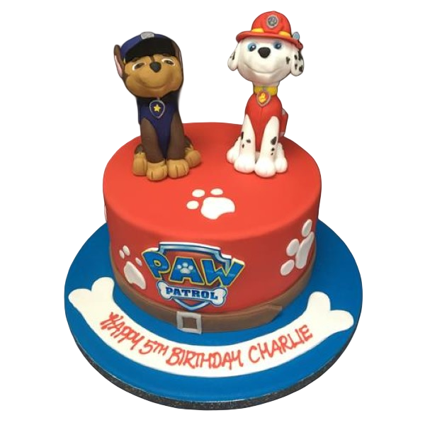 Bespoke PAW PATROL themed cake with colorful character toppers, crafted for celebration in Solihull, West Midlands.