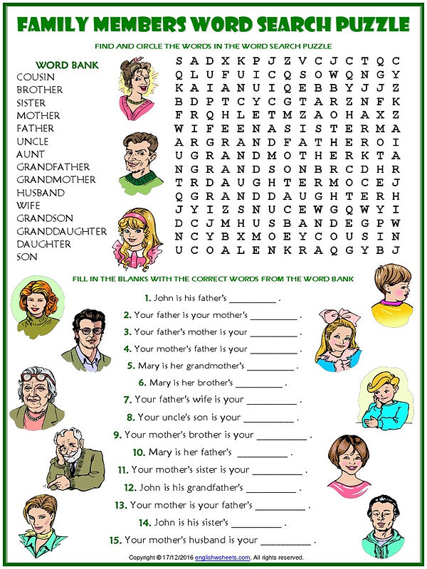 A1-A2 ESL For Kids - Family Members Word