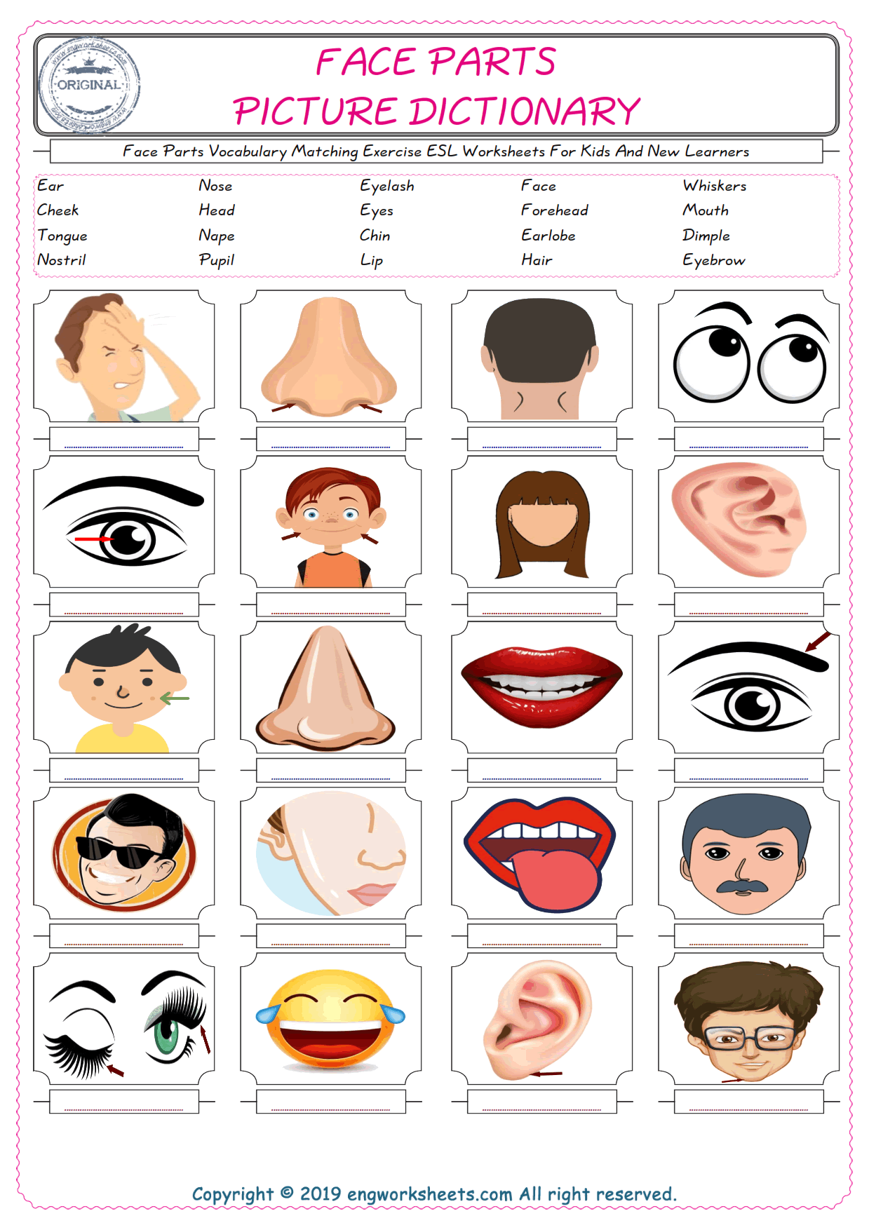 2 Face Parts Vocabulary Matching Exercise ESL Worksheets For .gif
