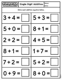 Addition - Math - Worksheets - August 2 2026 --- 1 --- SingleDigitAdditionWorksheet.webp