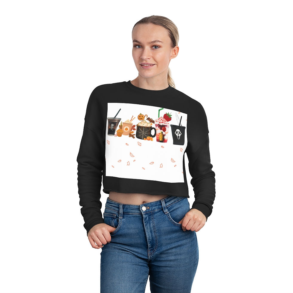 Thumbnail: Women's Coffee Cropped Top Sweatshirt, Halloween Crop Top ,Pumpkin Spice Latte ,