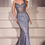Thumbnail: smoky blue Fitted strapless dress with a V-neckline, sheer bodice with a Basque waist and all over sequins and beading