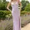 Thumbnail: Fully beaded sweetheart neckline fitted gown with a low open back and a thigh high slit